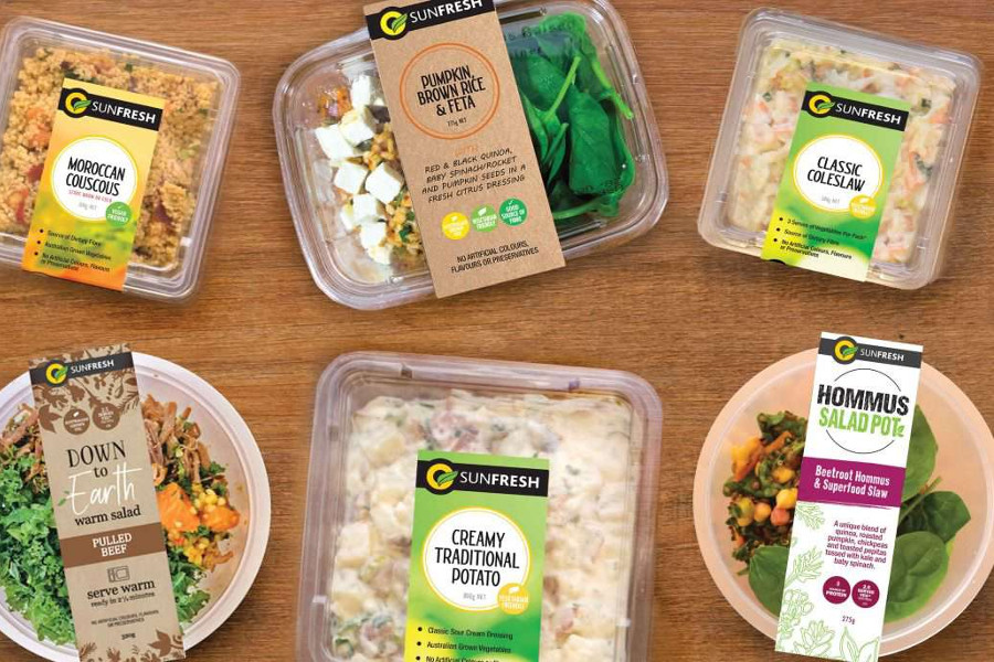 6 plastic containers containing Sunfresh food products 6 plastic containers containing Sunfresh food products