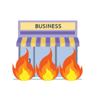 A business shopfront that is on fire