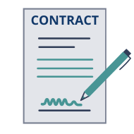 A document with the word contract at the top and a pen