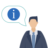 A person who is a lawyer wearing a tie with an information icon in a speech bubble