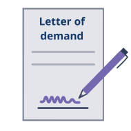 A document with the words letter of demand at the top and a pen