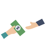 A person's hand passing money to another person's hand