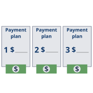 Three boxes with the words payment plan on them and dollar signs