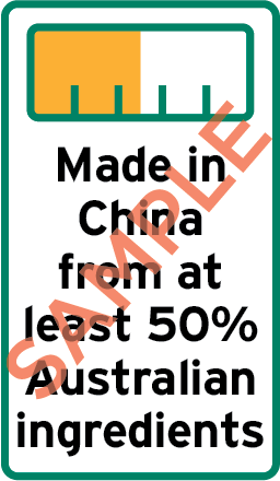 Sample label showing bar chart and the text Made in China from at least 50% Australian ingredients