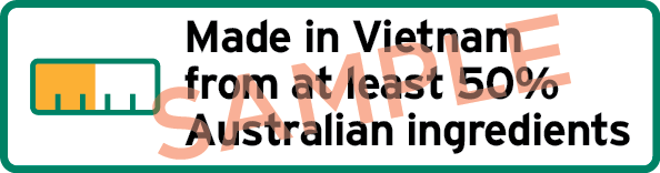 Sample label showing a bar chart and the text Made in Vietnam with at least 50% Australian ingredients.