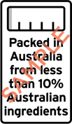 Sample label showing a monochrome bar chart and the text Packed in Australia from less than 10% Australian ingredients.