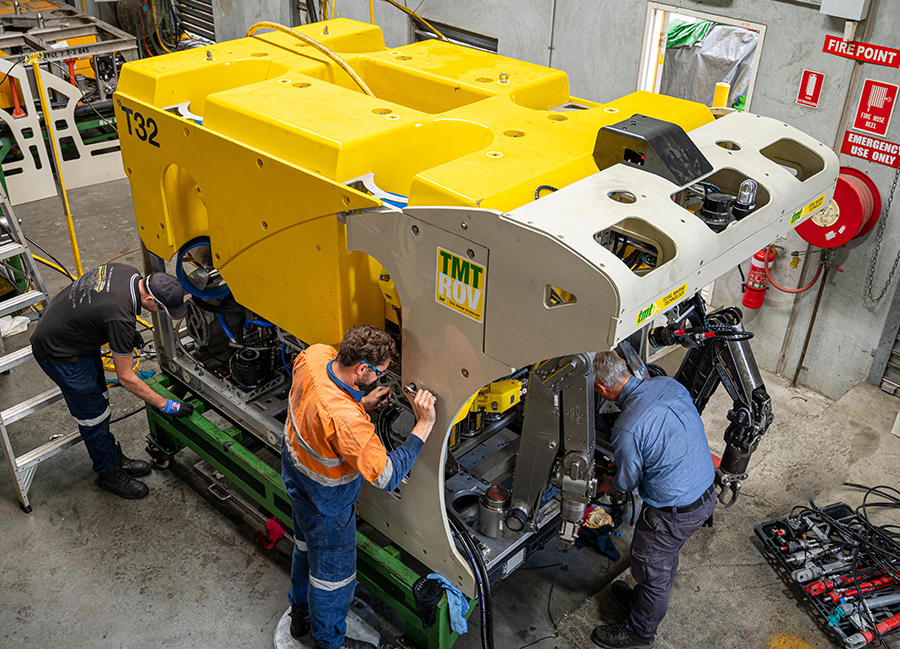 Engineers working on the Typhoon Mk4 Remotely Operated Vehicle (ROV)
