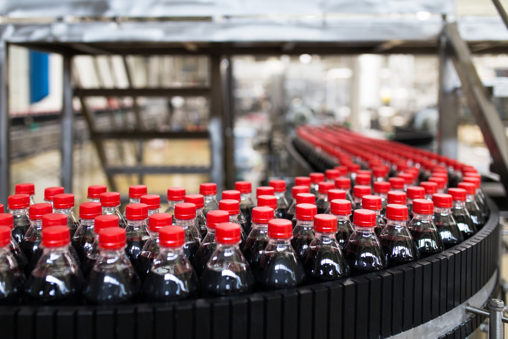 Soft drink bottles on a production line