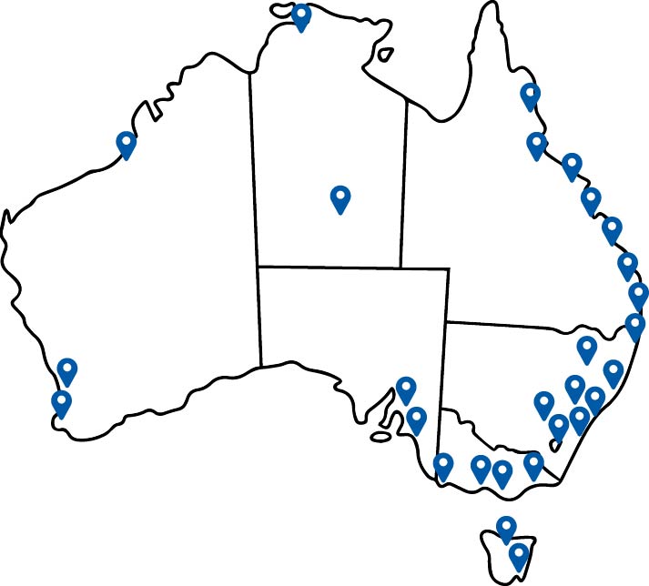 Map of Australia showing the Delivery Partner network locations