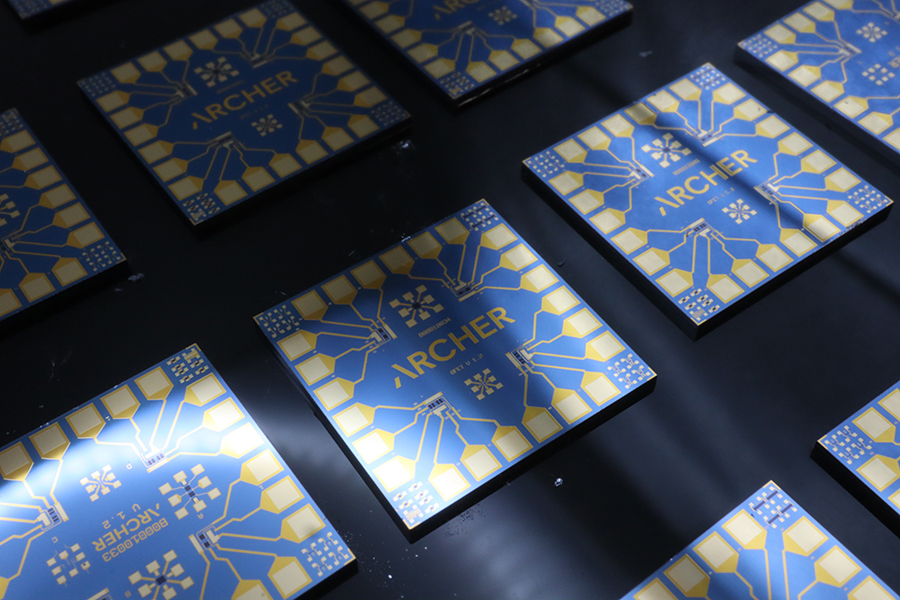 Image shows a row of Archer branded, blue and gold biochips.
