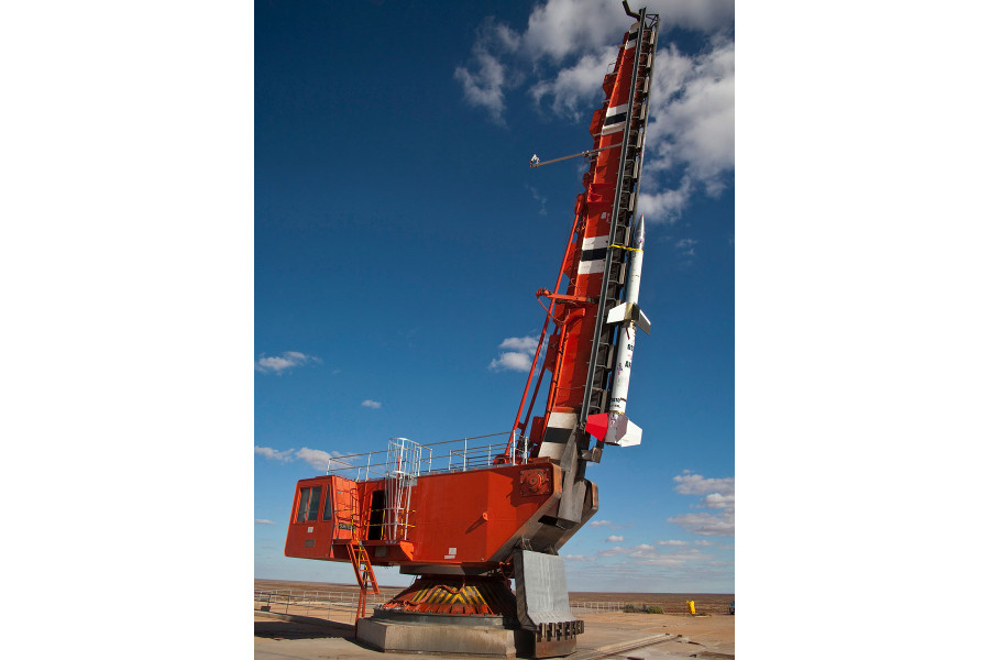 Test vehicle for the hypersonics trial (HIFIRE-0) on the launch pad at Woomera, South Australia.